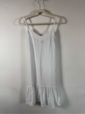 Bellambra Linen White Spaghetti Strap Ruffle Hem Mini Dress Swim Coverup MEDIUM